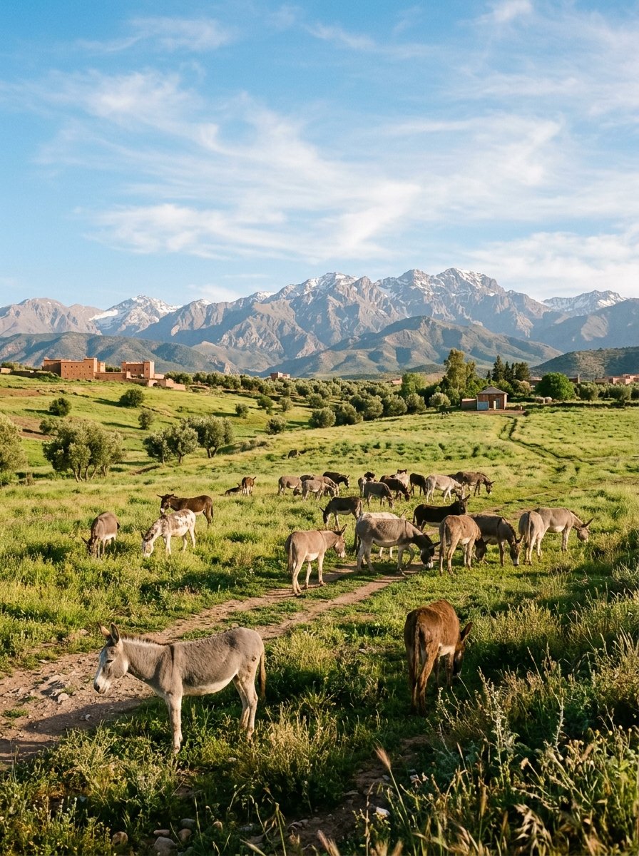 Donkeys in open pasture